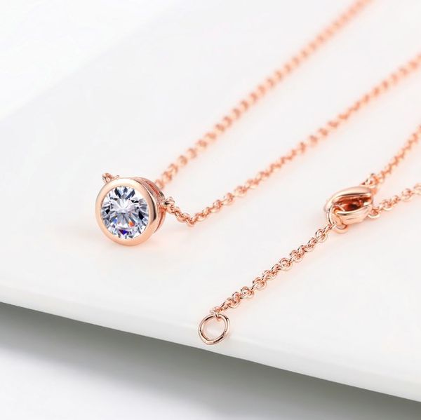 

simply small round cubic zirconia rose gold color pendant necklace jewelery for women and girls, Silver