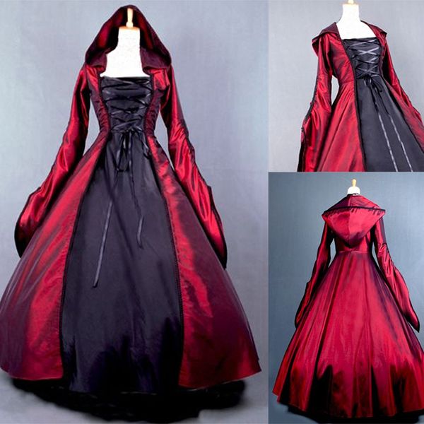 

sale red and black gothic victorian dress hooded dress, Black;red