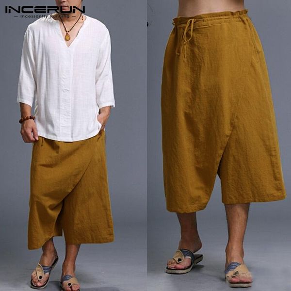 

summer men baggy wide leg pant hiphop dance harem pants harajuku crotch calf length drawstring vacation beach trousers joggers, Black
