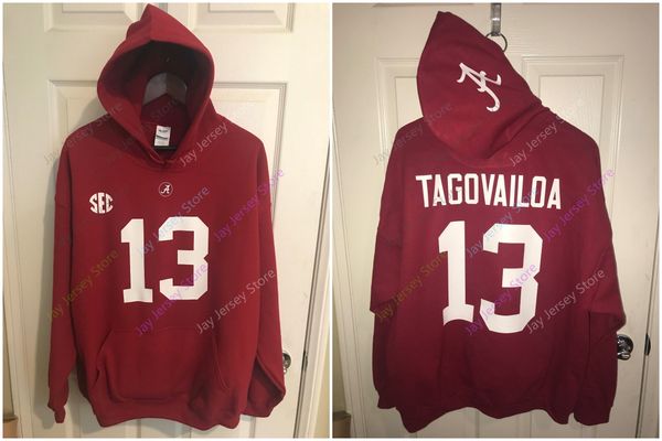 

Custom NCAA College Alabama Crimson Tide Hoodie Sweatshirts 13 Tua Tagovailoa Home Away Red size S-3XL
