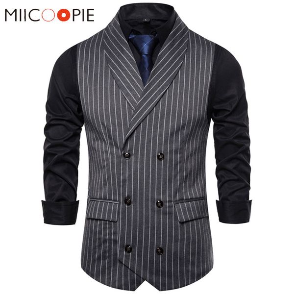 

mens waistcoat stripe plaid formal suit vest men fashion casual double breasted sleeveless gilet male business formal dress vest, Black;white