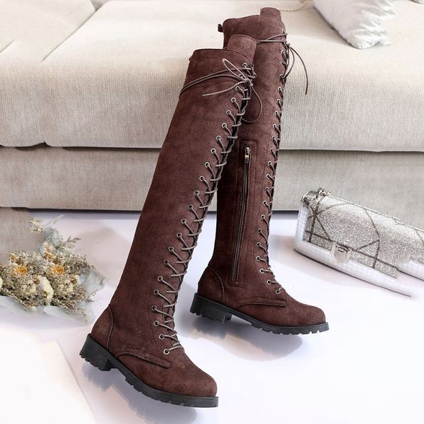 

women boots over the knee boots fashion ladies thigh high lace up spring elastic pointed toe, Black