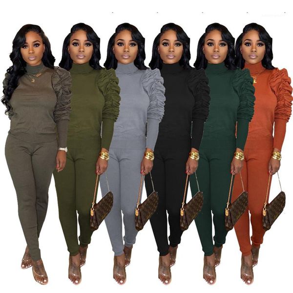 

sets fashion solid color high neck long sleeve two piece pants casual women designer clothes womens 2 piece, White