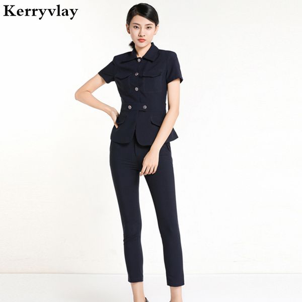 

style business formal office women set survetement femme marque 2018 professional shirt + pants two piece set k9913, Gray