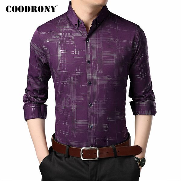 

men's casual shirts coodrony brand shirt men spring autumn arrival fashion plaid business cotton long sleeve chemise homme c6060, White;black