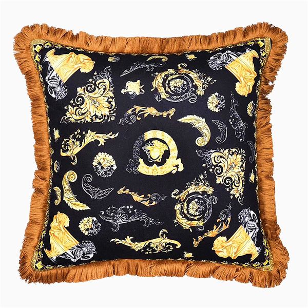 

50cm medusa baroque decorative throw pillow with feather luxury designer velvet thicken tassel cushion cover home interior l collections, Black;white