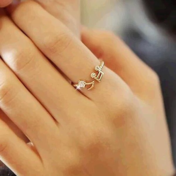 Neuer niedlicher Musiknoten-Öffnungen, verstellbarer Strass-Midi-Ring für Damen-Schmuck