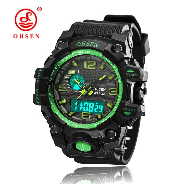 

ohsen fashion outdoor sport watch men multifunction 5 bar waterproof green digital wristwatches clock relogio masculino, Slivery;brown