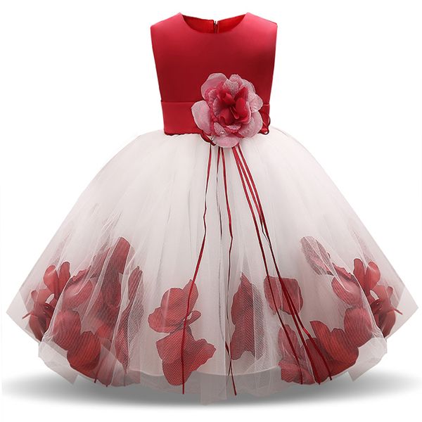 

2019 girls rose petal hem cute princess floral dress kids christmas dresses for girl wedding birthday vestidos party dress 4-10y y200317, Red;yellow