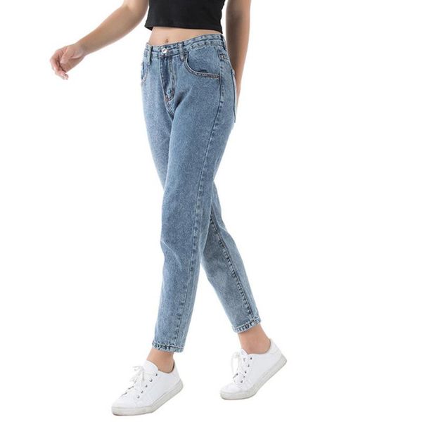 

jaycosin fashion trend ladies pocket pants comfortable soft elastic high waist jeans denim pants casual beach bottom 324, Black;white