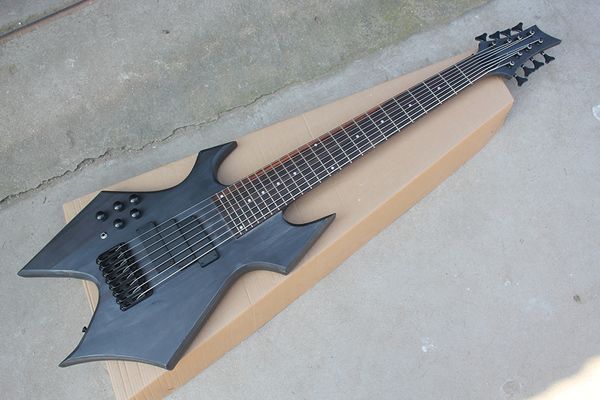 Custom Custom Unsual Shape Left Handed a 8 corde Nero opaco Basso elettrico, Hardware nero, Neck-Thru-Body, Offerta personalizzata