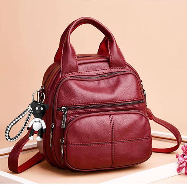 

red soft pu leather women backpack small simple portable back pack female casual daily daypack youth mom bagpack ladies 2019 new