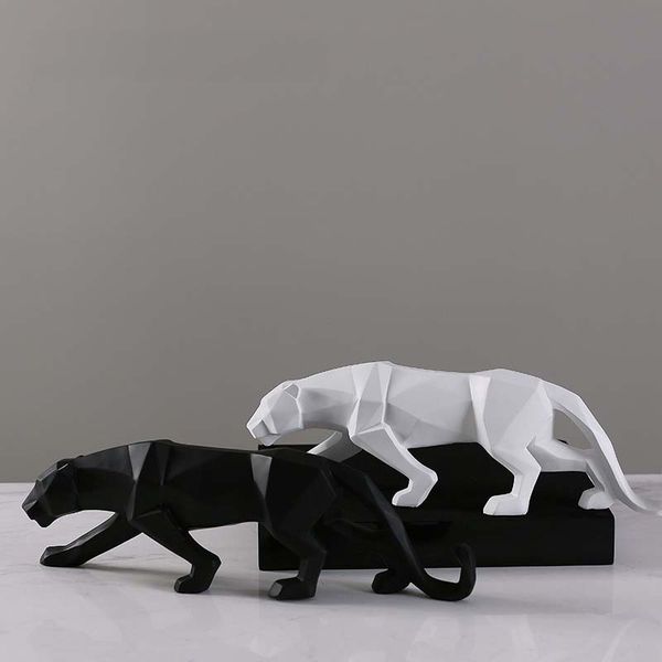 

creative abstract black panther sculpture resin geometric leopard statue wildlife decoration gift craft decoration accessories furnishing