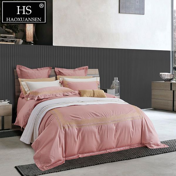 Luxury Euro Embroidery Pink Bedding Sets 1000 Thread Count