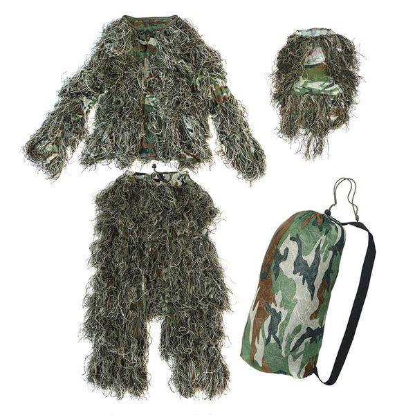 

new 5 pieces new ghillie suit camo woodland camouflage forest hunting 3d
