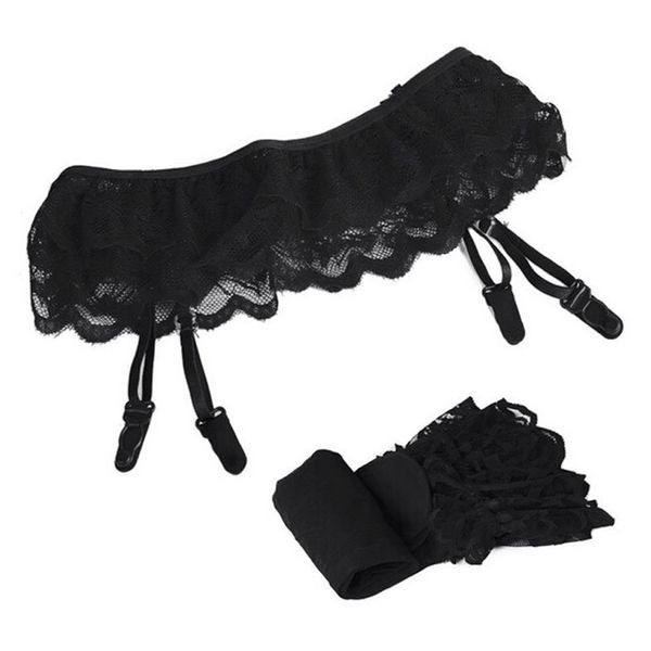 

women suspender garter belt sheer black lace thigh high elasticity female soft slimming lingerie stockings cp, Black;white