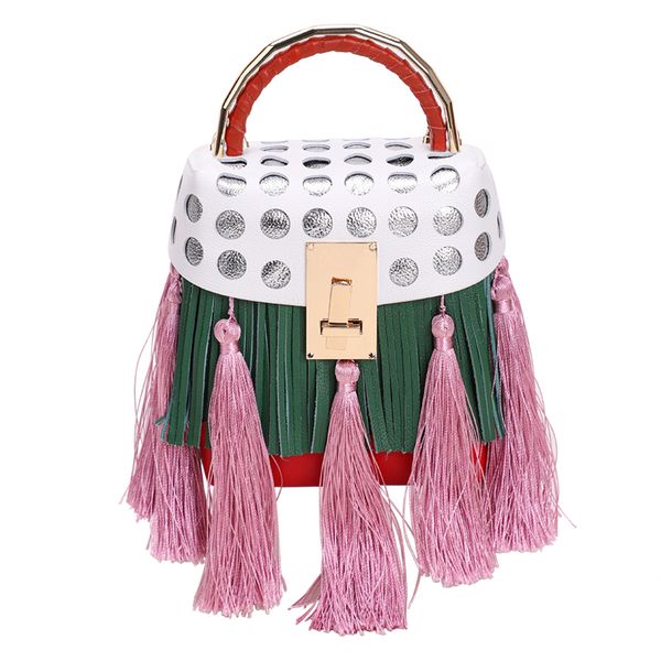 

genuine mini tote bag 2020 new cow leather tassel box crossbody bags for women hit color patchwork hollow out ladies hand bags