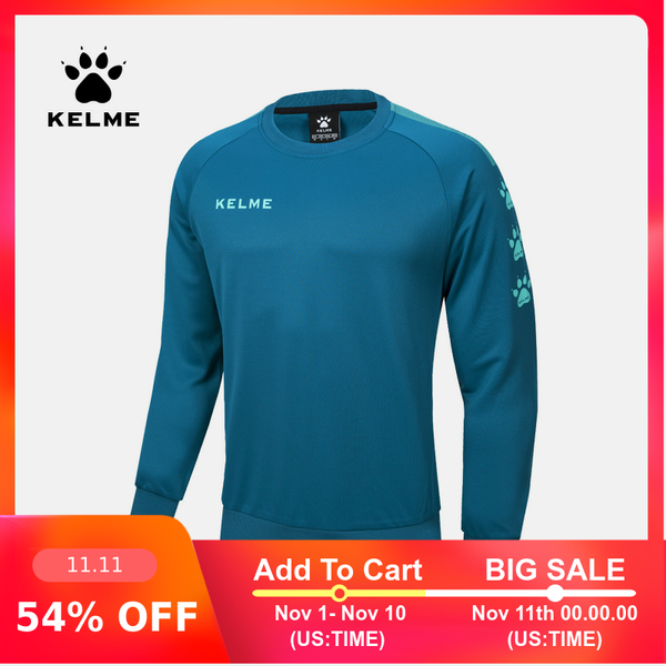 

kelme men football sweatshirt large size soocer long-sleeve sports autumn and winter training sweater 3891370, White;black
