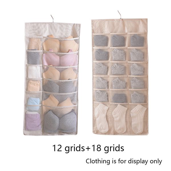 

oxford cloth double sided mesh washable underwear storage hanging bag with hook waterproof multi pockets wardrobe large capacity