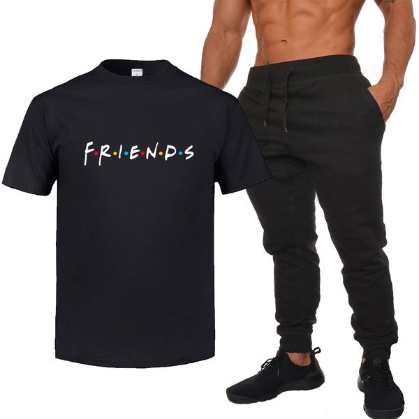 

friends mens спортивные костюмы летнее время горячей продажи письма печати фитнес удобно носить случайные спортивные костюмы, Black