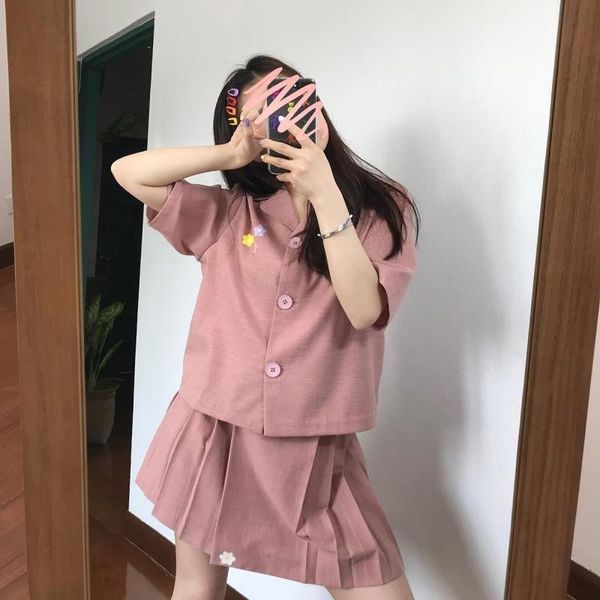 

short sets for women shirt pleated skirt two piece outfits 2020 summer korean fashion clothing sweatsuit tiktok matching sets, White