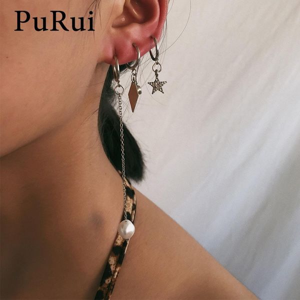 

purui fashion clip earrings no hole ear cuff clip on ear without piercing small drop earrings set for women mismatched, Silver