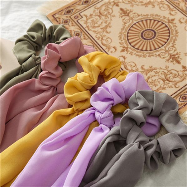 

vintage solid color hair scrunchies bow women accessories hair bands ties scrunchie ponytail holder rubber rope decoration big bow mfj569, Slivery;white