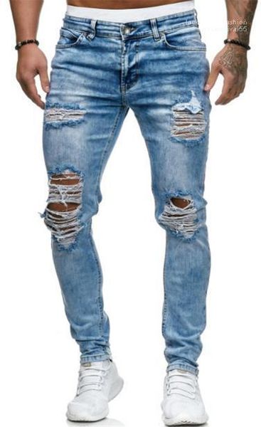 

pencil spring pants luxury mens jeans designer hole washed distrressed pants fashion mens solid color, Blue