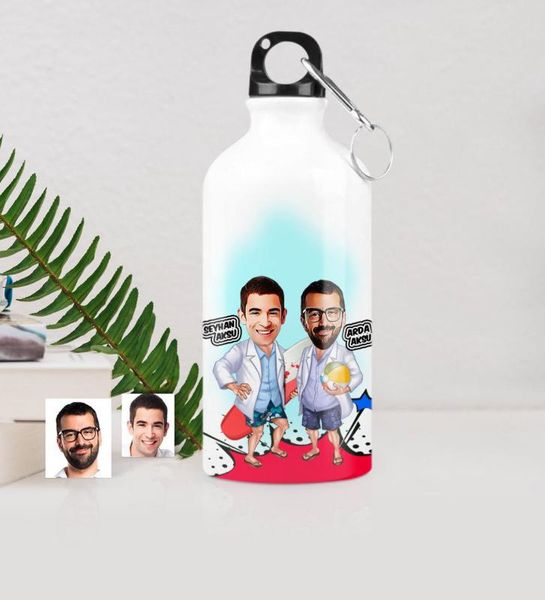 

personalized surfers caricature of metal water bowl (500 ml