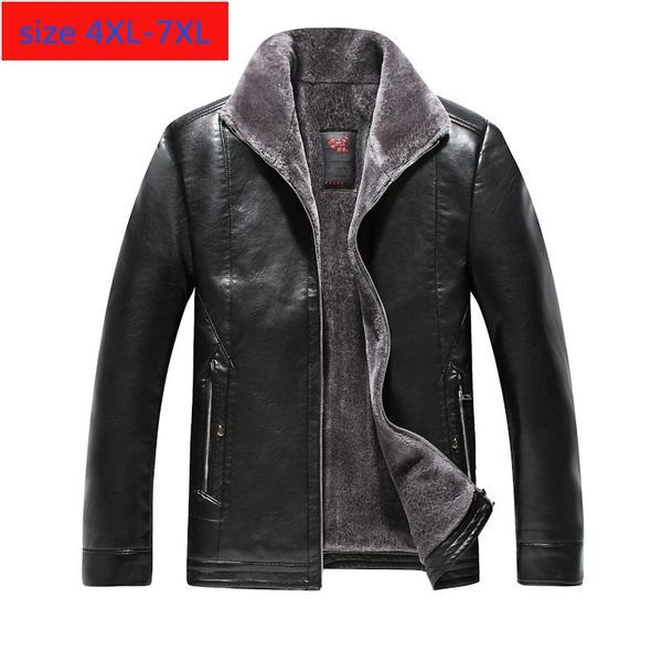 

men's fur & faux fashion super large men plush thickened leather jacket winter casual thick coat plus size 4xl 5xl 6xl 7xl, Black
