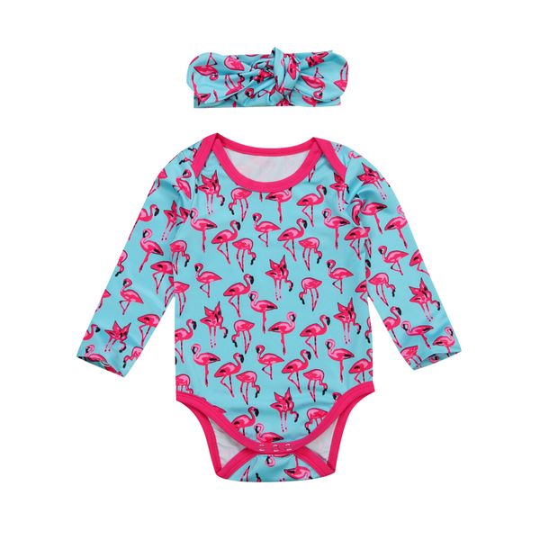 

pudcoco 2017 новорожденных девочек фламинго с длинными рукавами боди комбинезон комплект одежды оголовье одежда 0-24 м, Blue
