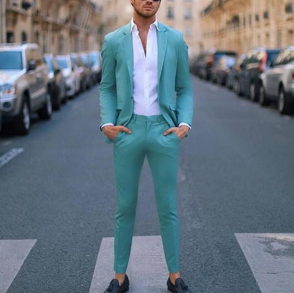 

handsome teal slim fit mens prom suits notched lapel groomsmen tux beach wedding tuxedos for men blazers formal suit jacket pants gt1575, Black;gray