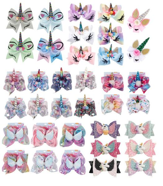 

unicorn baby sequins bow hairpin jojo siwa bows angle girl ribbon headdress barrettes hair accessories gifts for kids, Slivery;white
