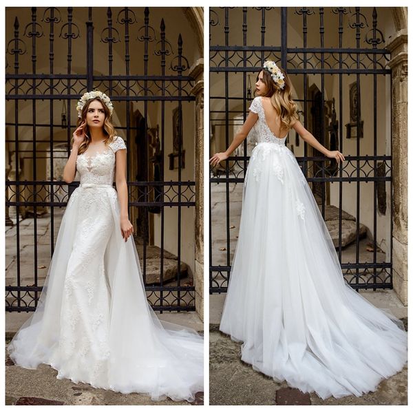 Discount 2019 Sexy Backless Short Sleeve Wedding Reception Dress