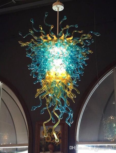 

blue golden hand made blown art decor colorful modern style glass chandelier for living room kitchen villa lobby coffee house decor