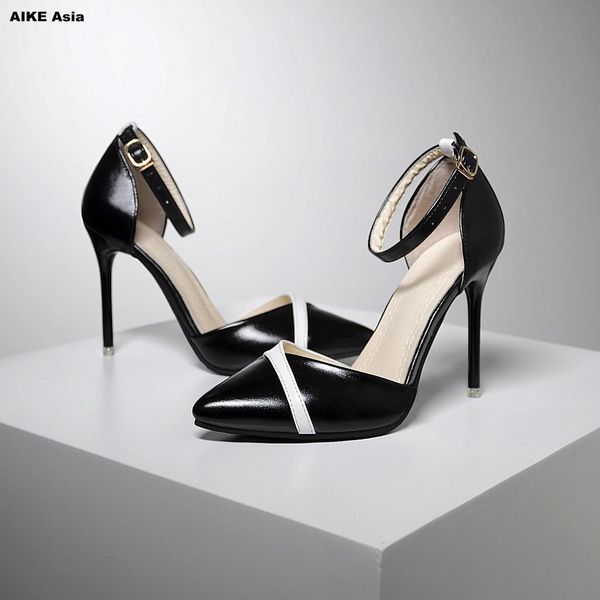 

2019 fashion women shoes high heels stiletto ankle strap 6cm 10cm pumps black thin heel buckle white hollow bridal