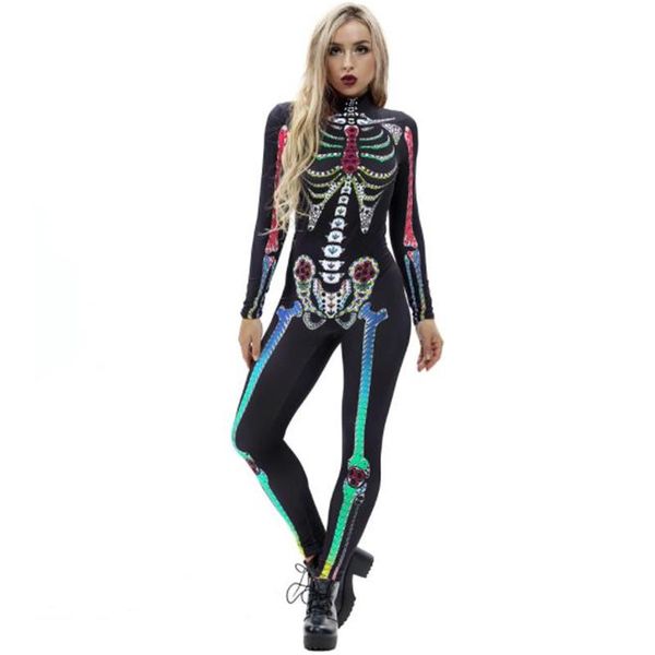 

halloween flower print womens rompers designer skinny long sleeve o neck womens sports jumpsuits fashion slim female apparel, Black;white