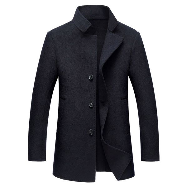 

hand made double face wool coats men 2019 new style smart casual single breasted stand collar woolen outerwear, Black