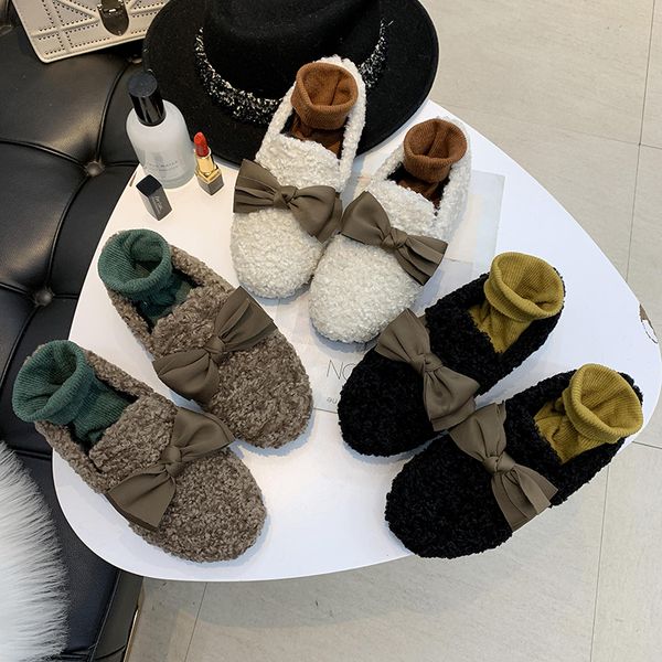 

female wild hair ball a pedal lazy warm cotton shoes women short plush women shoes fashion autumn and winter peas u12-76, Black