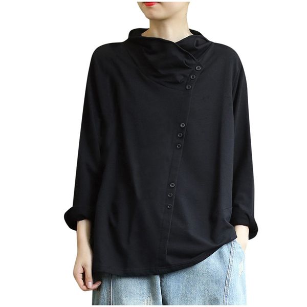 

autumn long sleeve blouse women 2019 casual turtleneck solid shirt loose office lady button soft blouses basic tee blusas, White