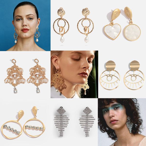 

flatfoosie fashion 2019 big geometric metal dangle earrings for women statement hanging drop earring modern jewelry wholesale, Silver