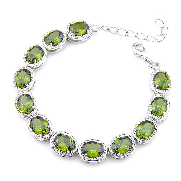 

6 pcs /lot natural fire oval green olive gems 925 silver plated chain bracelets bangles russia bracelet jewelry 8' inch new, Golden;silver