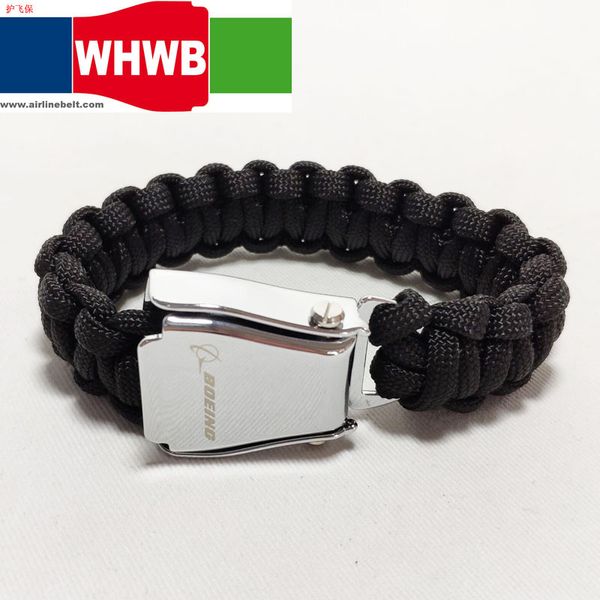 

black airbus beoing airline seat belt buckle camping outdoor handmade charm parachute cord bracelet/bangle male jewelry gifts