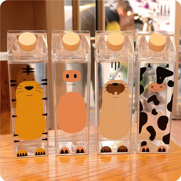 

500ml cute cartoon bpa creative hip flask sport outdoor animal cow cat plastic my water bottles doggie milk kettle