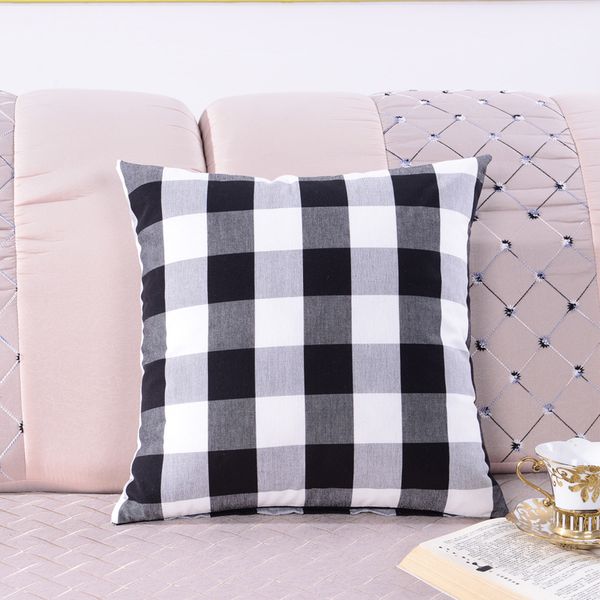 

square shaped lumbar support pp cotton filling simple plain plaid cushion living room sofa office car back rest pillow