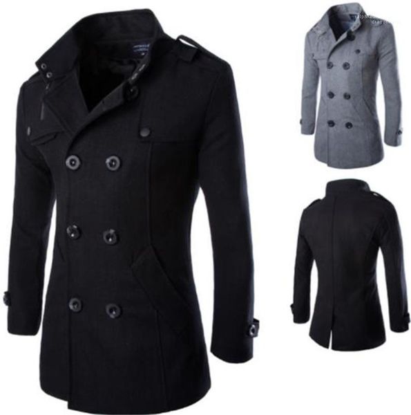 

casual homme long outerwear with button winter designer men jackets wool slim long sleeve stand collar mens coats, Black;brown