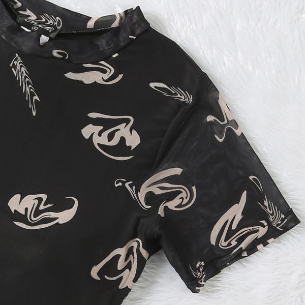 

designer women's swimwear short-sleeved sunscreen fashion mesh conservative black one-piece swimsuit women's clothing size s-xl-2, White;black