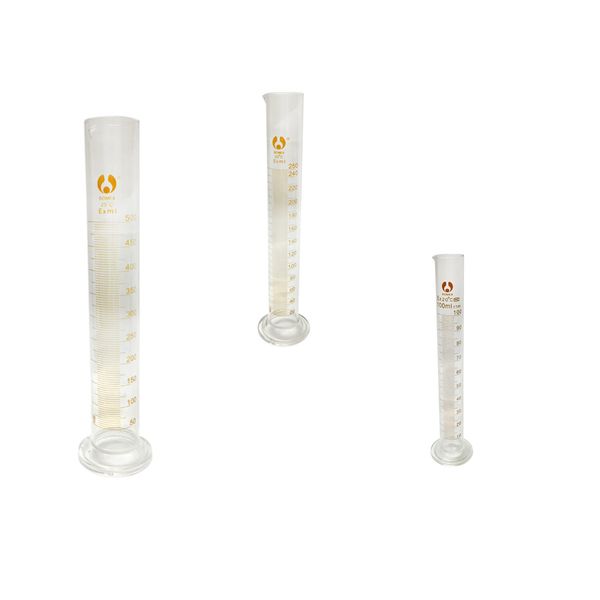 

set of 100,250,500ml graduated glass measuring cylinder chemistry lab spout