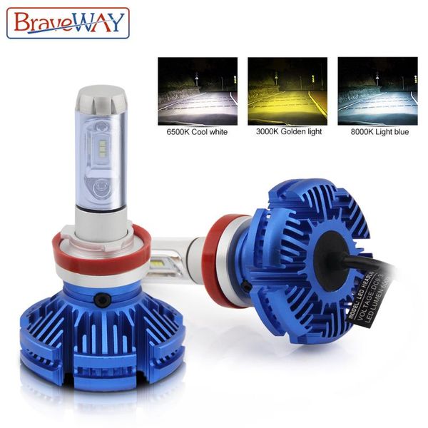 

braveway h11 9005/hb3 9006/hb4 h7 led h4 car light лампа накаливания 12000lm 6500k белый 3000k желтый h9 h8 авто передняя противотуманная фа