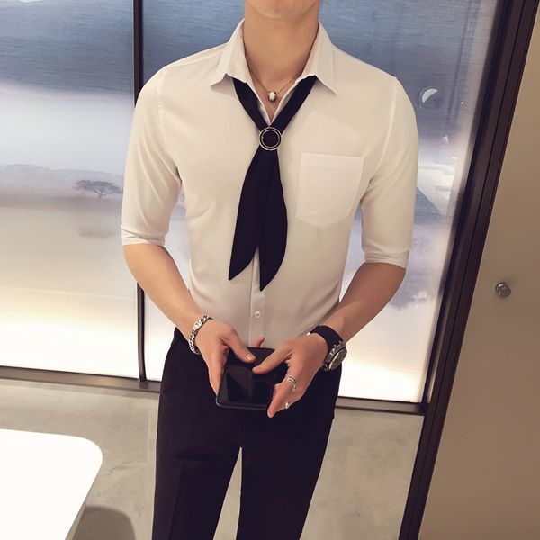 

casual mens shirt summer fashion half sleeve streetwear social blusa night club party stage singer slim shirt chemise homme 2020, White;black